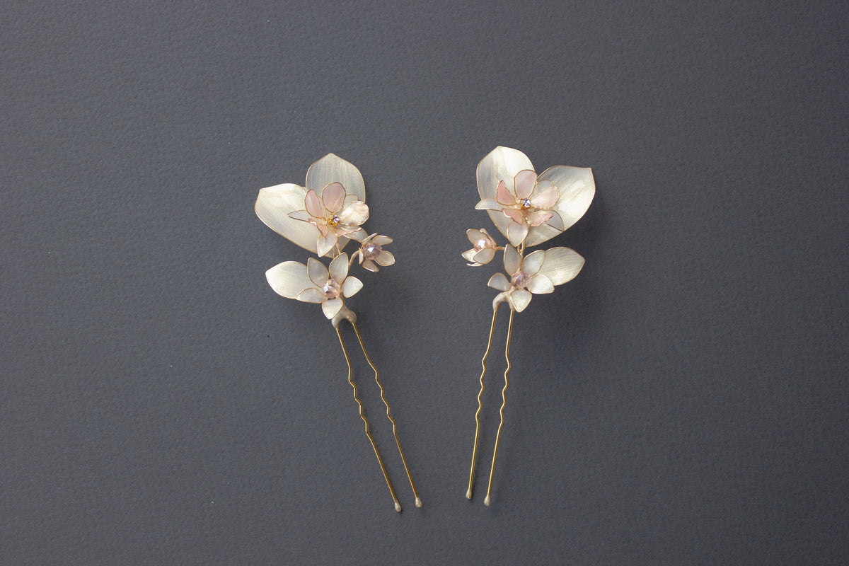 Ivory Flower Hair Forks — Set of Two Bridal Hair Pins
