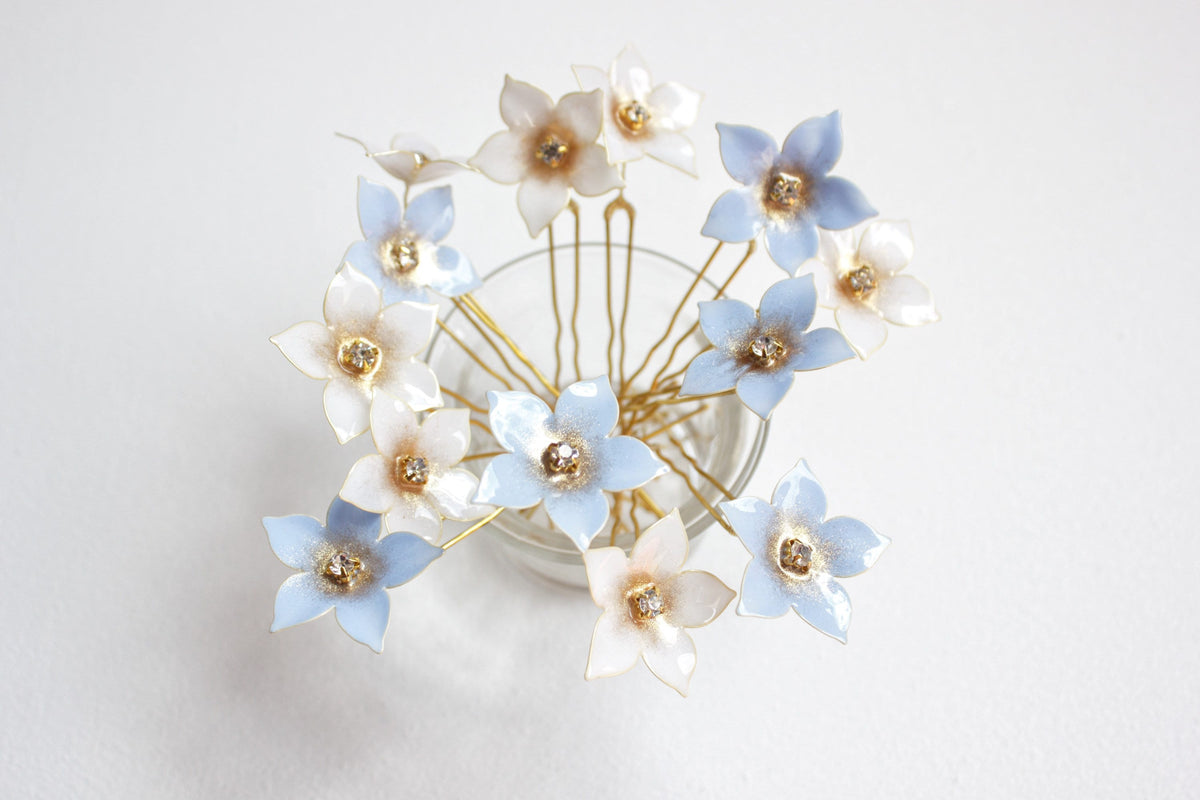 Dusty Blue & White Forget-Me-Not Hair Pins