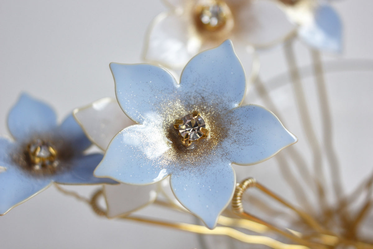 Dusty Blue & White Forget-Me-Not Hair Pins