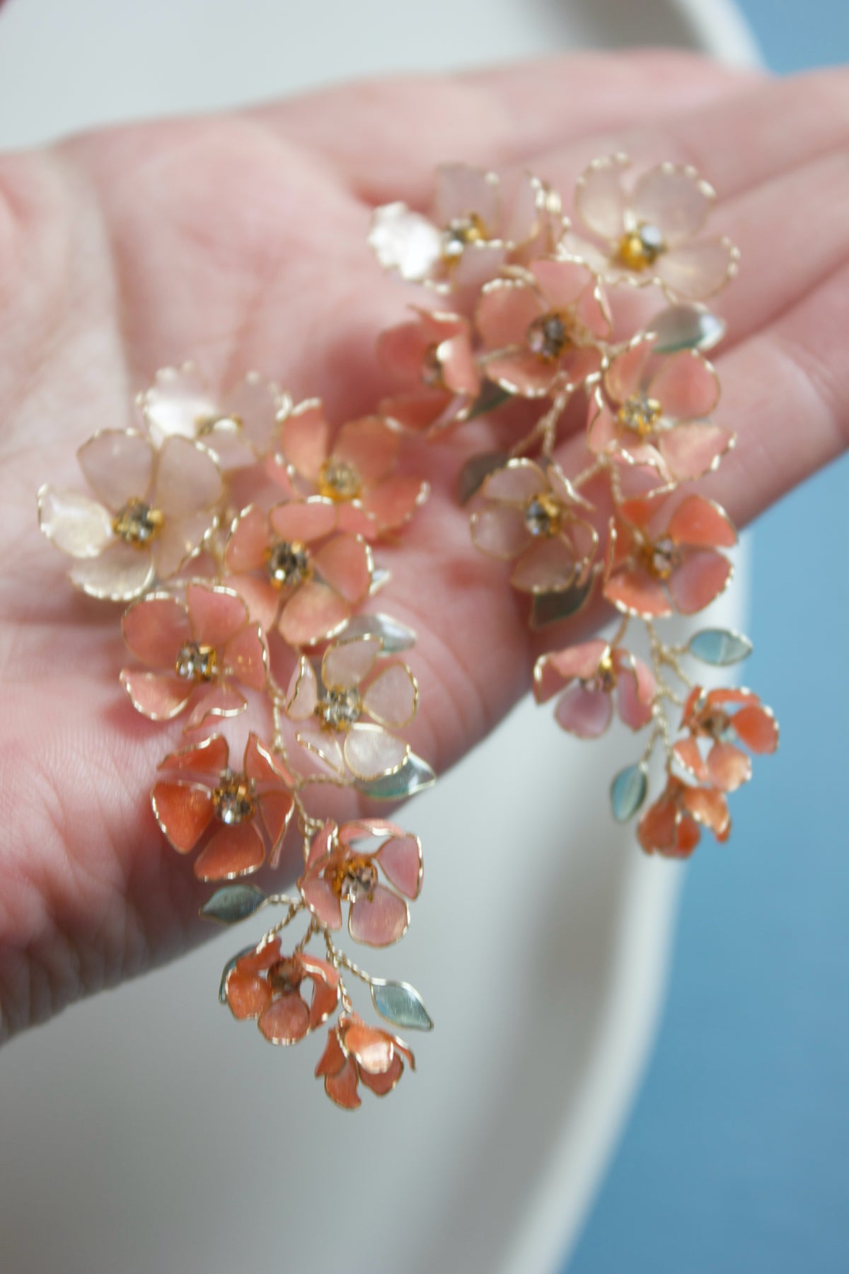 Coral & Ivory Floral Bridal Earrings | Botanical Statement Wedding Earrings