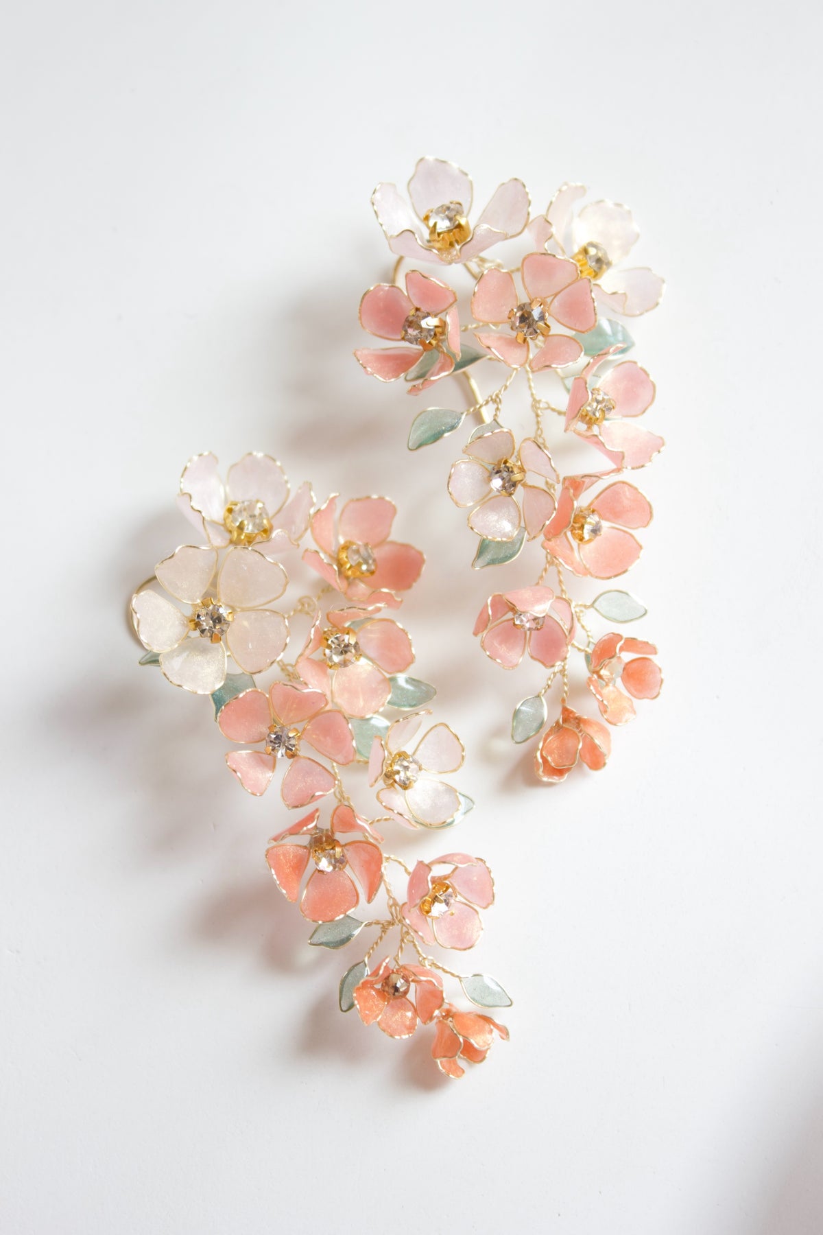 Coral & Ivory Floral Bridal Earrings | Botanical Statement Wedding Earrings