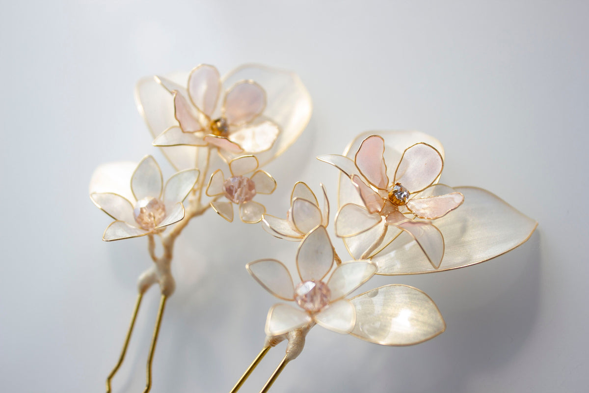 Ivory Flower Hair Forks — Set of Two Bridal Hair Pins