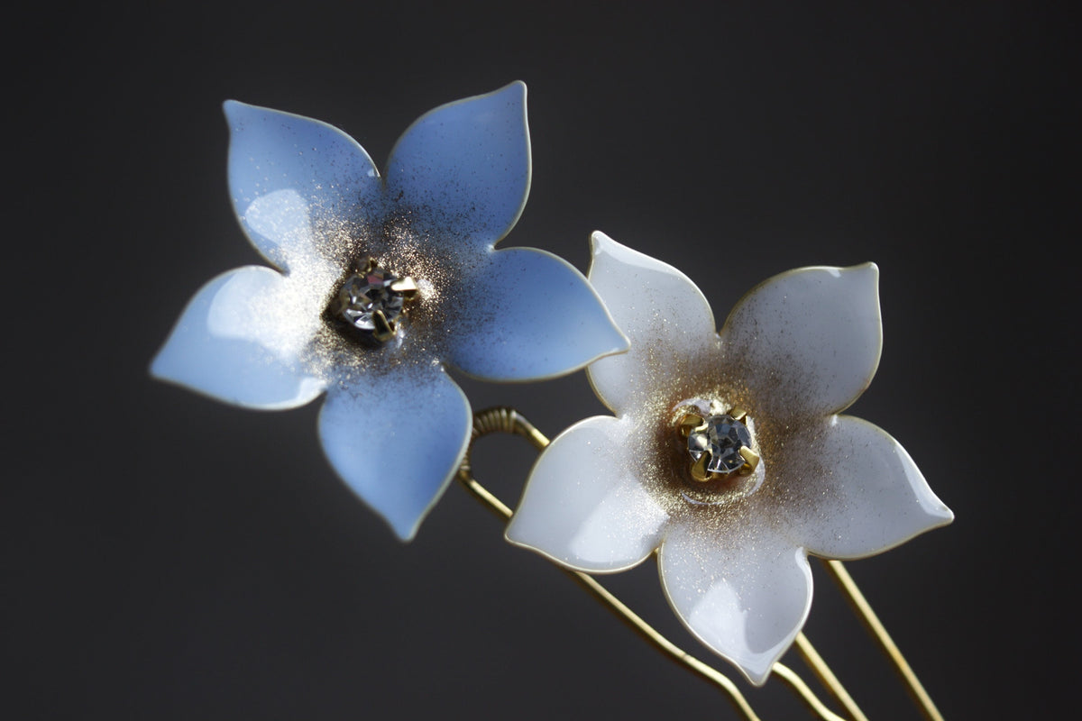 Dusty Blue & White Forget-Me-Not Hair Pins