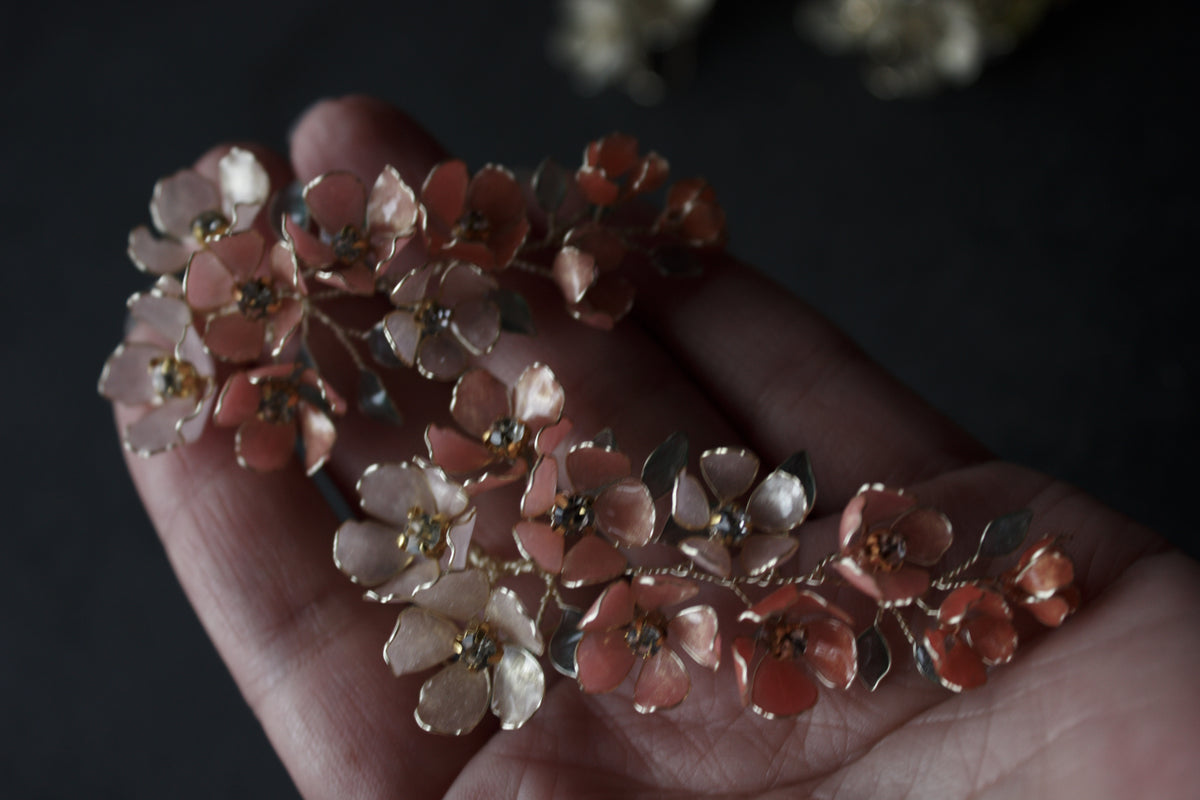 Coral & Ivory Floral Bridal Earrings | Botanical Statement Wedding Earrings