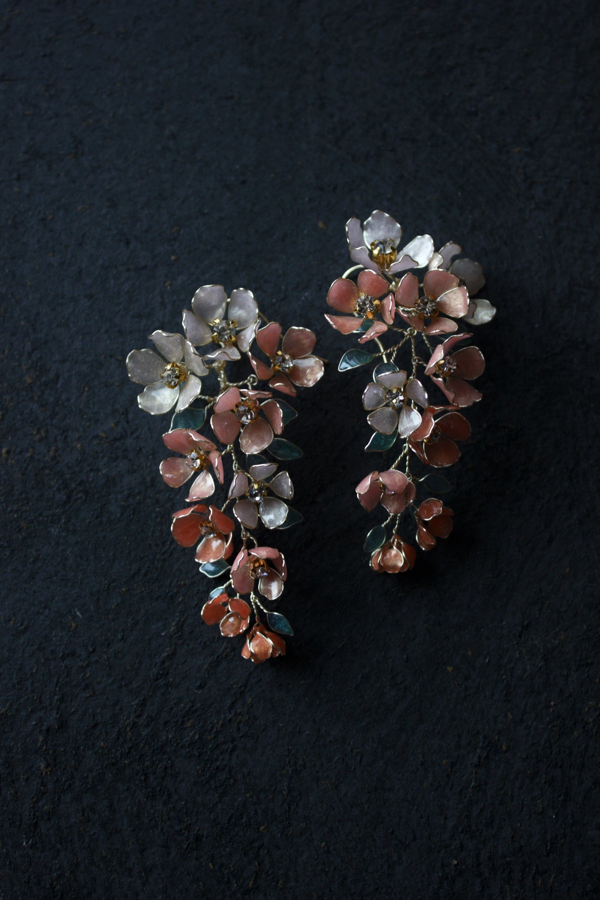 Coral & Ivory Floral Bridal Earrings | Botanical Statement Wedding Earrings