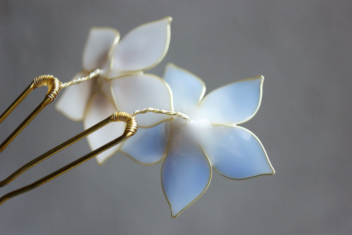 Dusty Blue & White Forget-Me-Not Hair Pins