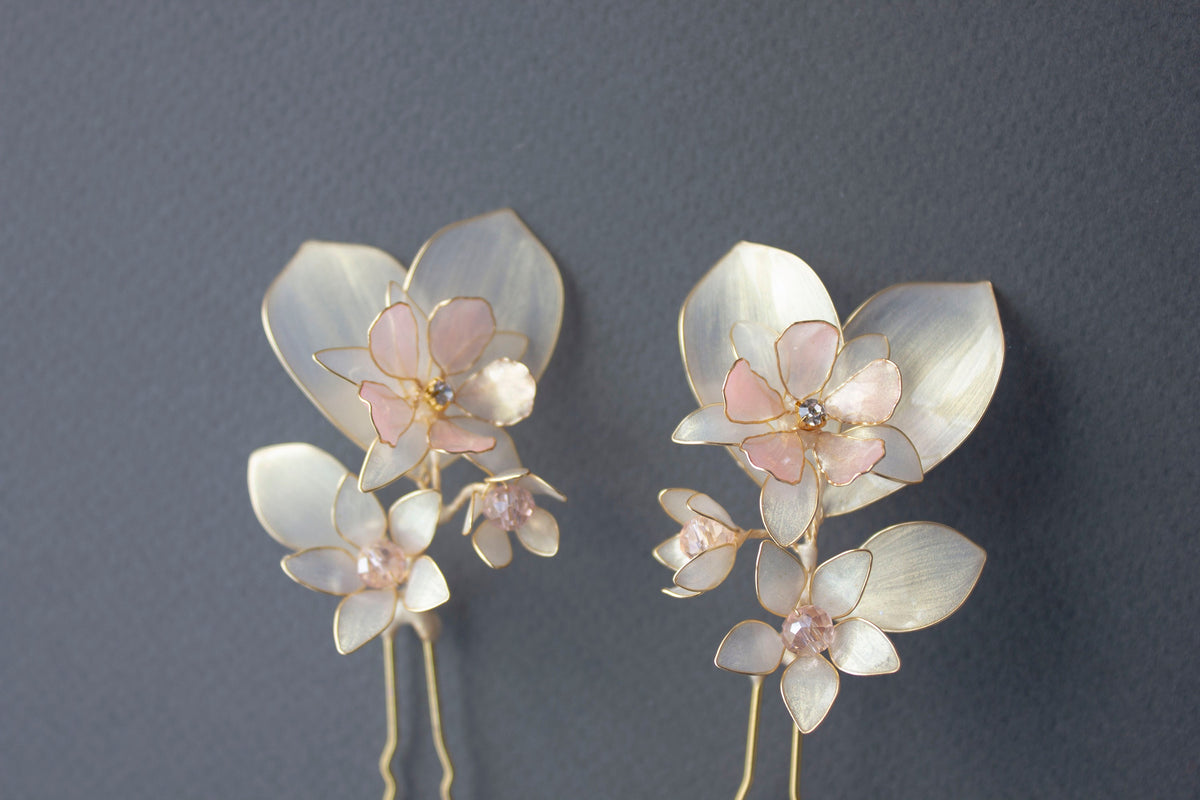 Ivory Flower Hair Forks — Set of Two Bridal Hair Pins