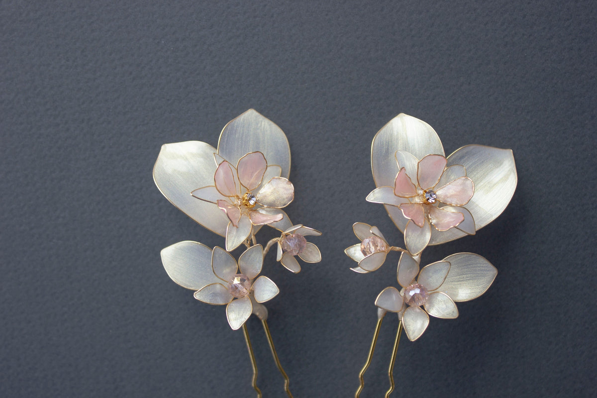 Ivory Flower Hair Forks — Set of Two Bridal Hair Pins
