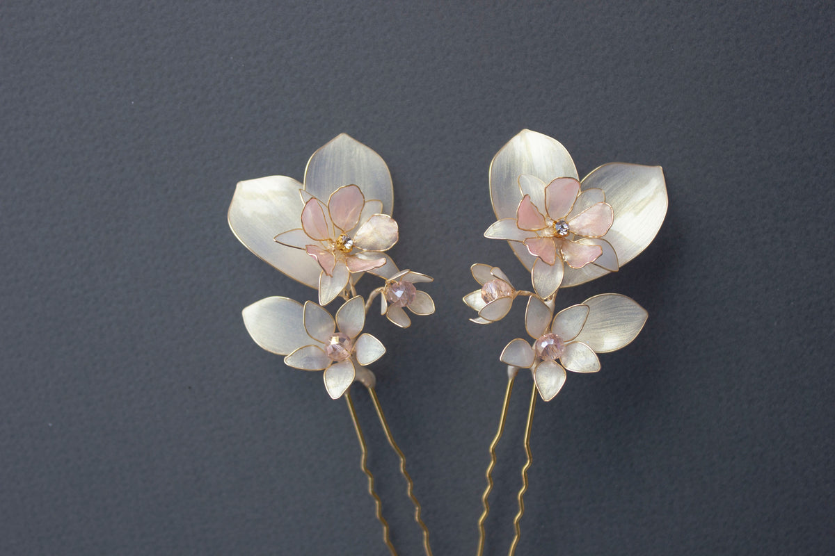 Ivory Flower Hair Forks — Set of Two Bridal Hair Pins